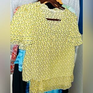 MAX STUDIO Two Piece Skirt Set Woman Size 12 Yellow Cottage Core BOHO Ruched